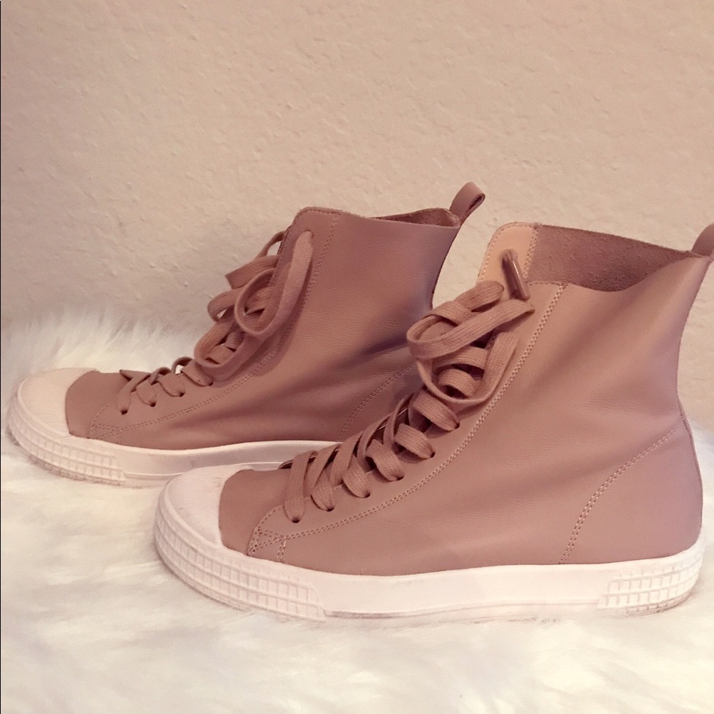 TOPSHOP Cream Leather Lace-up Sneakers - Sz 9/39